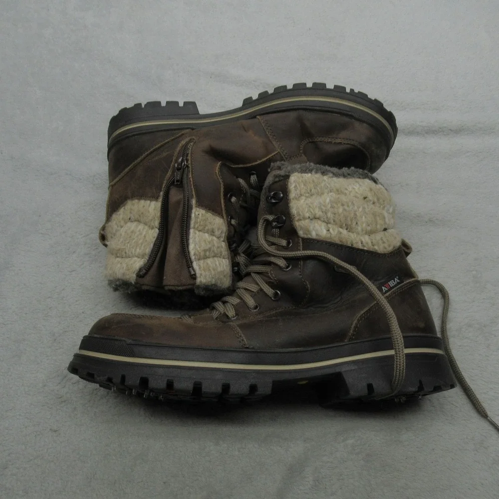 Attiba Mens 8 Winter Boot Brown Ice System Tipper Warm Wool Lining Lace Zip EU41